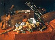 Cristoforo Munari Stilleben mit Musikinstrumenten und Fruchten Spain oil painting artist
